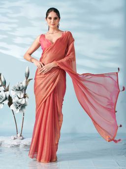 Tikhi Imli - Two Tone Pink Colored Satin Chiffon Saree With Unstitched Blouse