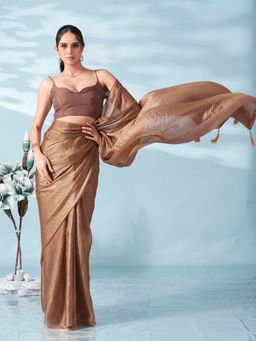 Tikhi Imli - Two Tone Camel Brown Colored Satin Saree With Unstitched Blouse