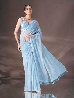 Tikhi Imli - Powder Blue Colored Pleated Poly Georgette Saree With Unstitched Blouse