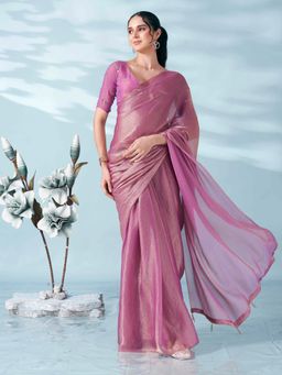 Tikhi Imli - Pink And Gold Colored Two Tone Chiffon Saree With Unstitched Blouse