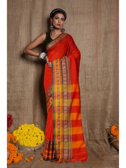Unnati Silks - Red Pure Handloom Narayani Cotton Saree With Unstitched Blouse