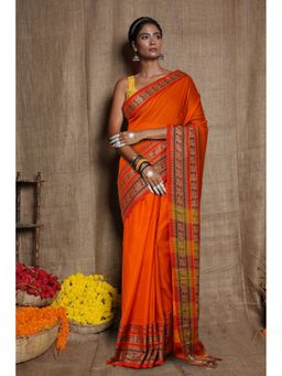 Unnati Silks - Orange Pure Handloom Narayani Cotton Saree With Unstitched Blouse