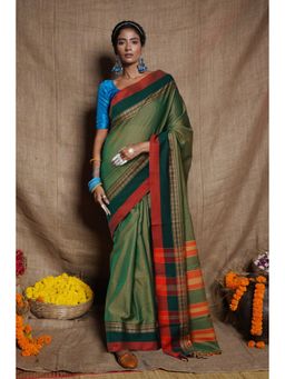 Unnati Silks - Green Pure Handloom Narayani Cotton Saree With Unstitched Blouse