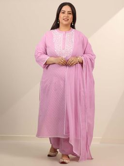 Extra love by Libas - Plus Size Women Pink Embroidered Kurta and Pant with Dupatta