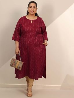 Extra love by Libas - Plus Size Women Red Woven Kurta