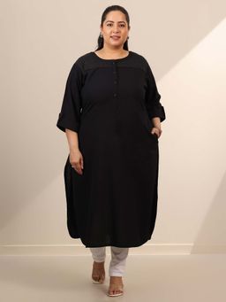 Extra love by Libas - Plus Size Women Black Solid Kurta