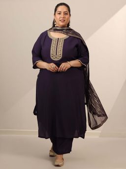 Extra love by Libas - Purple Embroidered Kurta and Pant with Dupatta (Set of 3)
