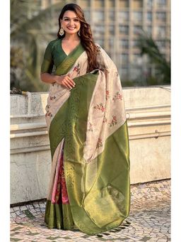 Mysilklove - Multi Color Woven Saree with Unstitched Blouse
