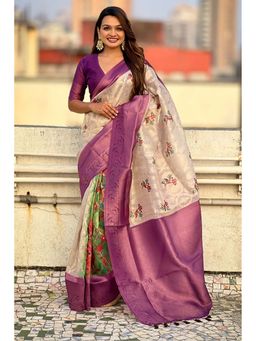 Mysilklove - Purple Woven Saree with Unstitched Blouse