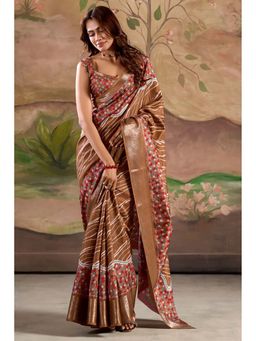 Mysilklove - Brown Woven Saree with Unstitched Blouse