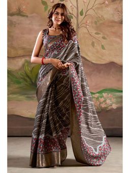 Mysilklove - Grey Woven Saree with Unstitched Blouse