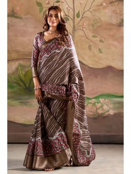 Mysilklove - Brown Woven Saree with Unstitched Blouse