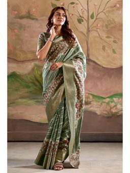 Mysilklove - Green Woven Saree with Unstitched Blouse
