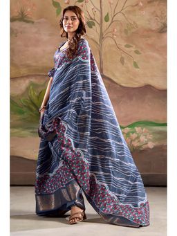 Mysilklove - Blue Woven Saree with Unstitched Blouse