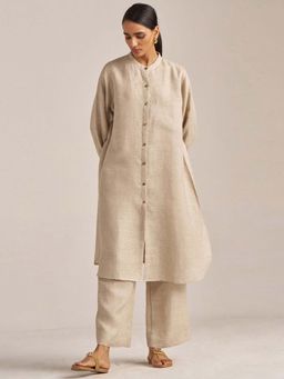 Ganga Fashions - Beige Solid Kurta with Pant (Set of 2)