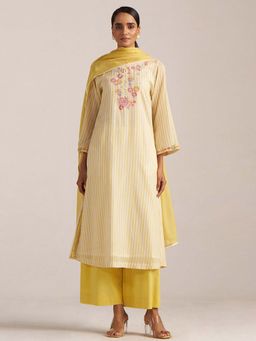 Ganga Fashions - Yellow Floral Kurta and Palazzo with Dupatta (Set of 3)