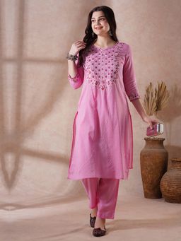 Globus - Pink Floral Kurta with Pant (Set of 2)