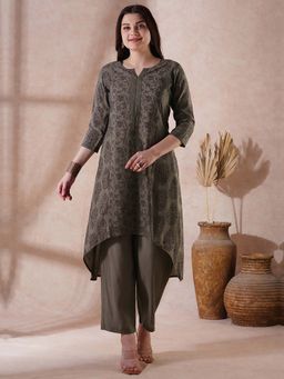 Globus - Grey Floral Kurta with Pant (Set of 2)