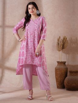 Globus - Pink Floral Kurta with Pant (Set of 2)