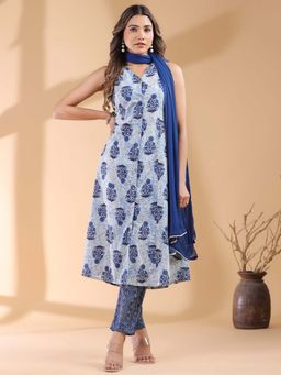 Janasya - Blue Floral Kurta and Pant with Dupatta (Set of 3)
