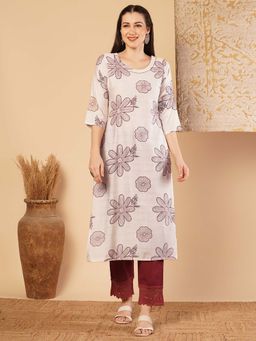 FASHOR - Off White Floral Kurta