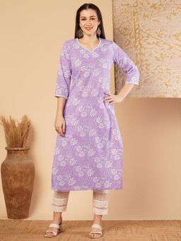 FASHOR - Purple Floral Kurta