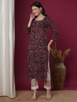 FASHOR - Wine Floral Kurta