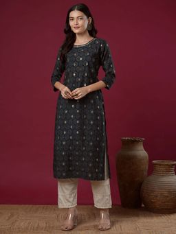 FASHOR - Charcoal Printed Kurta