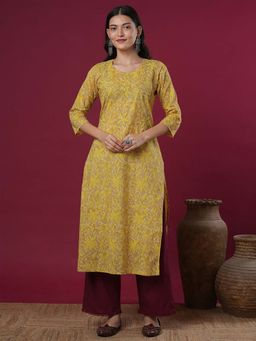 FASHOR - Mustard Abstract Kurta