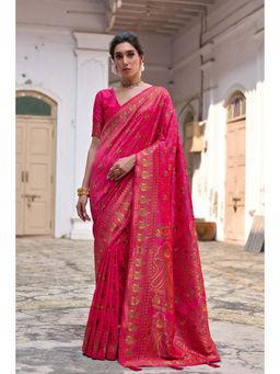 VISHNU WEAVES - Pink Woven Saree with Unstitched Blouse
