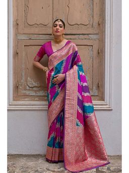 VISHNU WEAVES - Pink Woven Saree with Unstitched Blouse