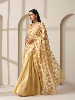 Swtantra - Cream Woven Saree with Unstitched Blouse