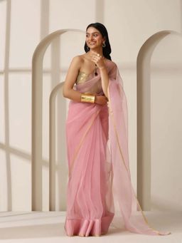 Swtantra - Pink Solid Saree Without Blouse