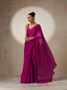 Swtantra - Magenta Solid Saree with Unstitched Blouse