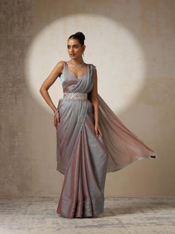 Swtantra - Grey Solid Saree with Unstitched Blouse