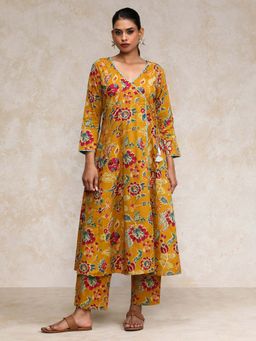 Varanga - Mustard Floral Kurta with Pant (Set of 2)