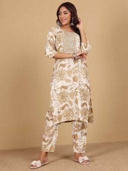 Varanga - Cream Floral Kurta with Pant (Set of 2)
