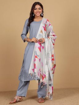 Varanga - Grey Solid Kurta and Pant with Dupatta (Set of 3)