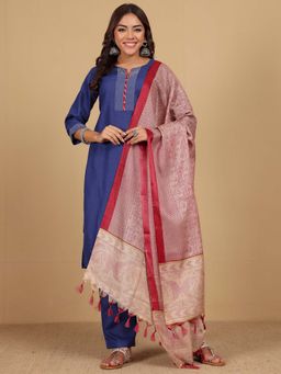 Varanga - Blue Solid Kurta and Pant with Dupatta (Set of 3)