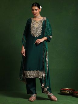 Varanga - Green Embroidered Kurta and Pant with Dupatta (Set of 3)