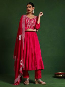 Varanga - Pink Embroidered Kurta and Pant with Dupatta (Set of 3)