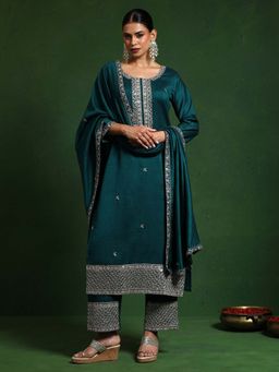 Varanga - Green Embroidered Kurta and Pant with Dupatta (Set of 3)