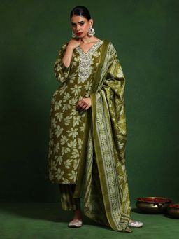 Varanga - Green Printed Kurta and Pant with Dupatta (Set of 3)