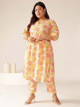Janasya - Multi-Color Floral Kurta with Pant (Set of 2)