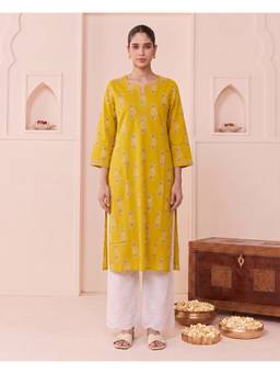 Cotton Culture - Women'S Mustard Printed Pure Cotton Kurta