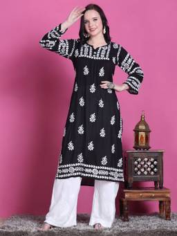 Khaka-The Chikankari Heritage - Women'S Black Chikankari Straight Kurta