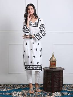 Khaka-The Chikankari Heritage - Women'S White Chikankari Straight Kurta