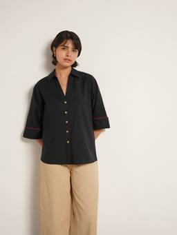 Pink Fort - Black Cotton Plain Shirt