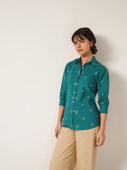 Pink Fort - Teal Cotton Printed Shirt