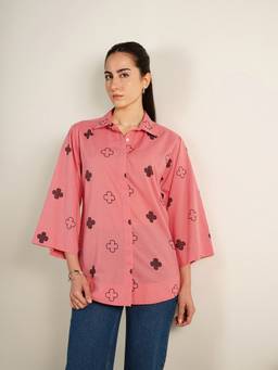Pink Fort - Pink Cotton Geometric Print Shirt